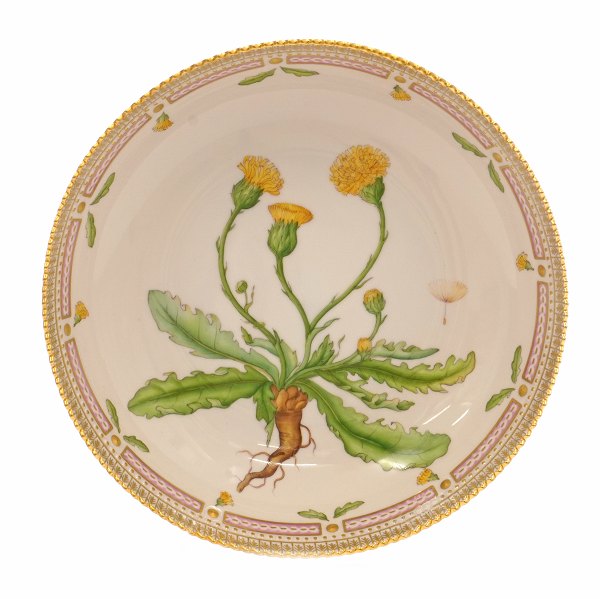 Royal Copenhagen runde Schale #3505. "Leontodon hirtum Müll". Jahr 1979-83. H: 
6cm. D: 25cm