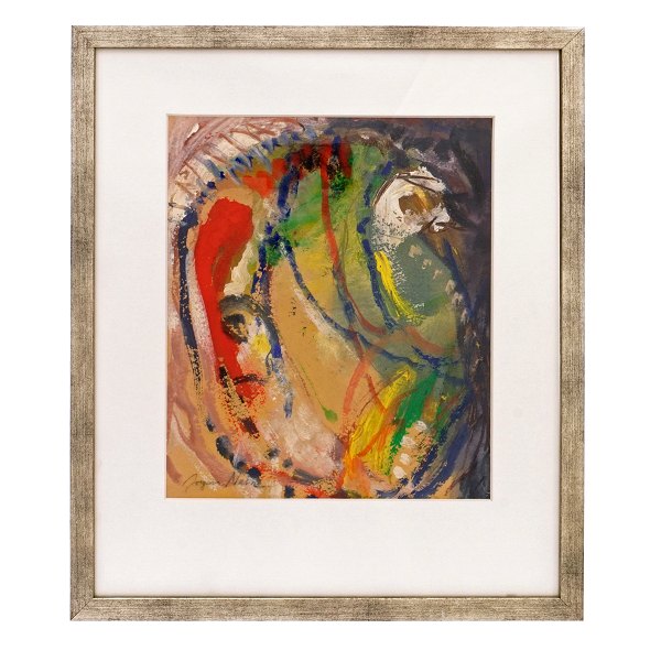 Jørgen Nash, mixed media. Jørgen Nash, 1920-2004, mixed media, vandfarve og 
kridt. Signeret Jørgen Nash. Lysmål: 26x22cm. Med ramme: 41x34cm