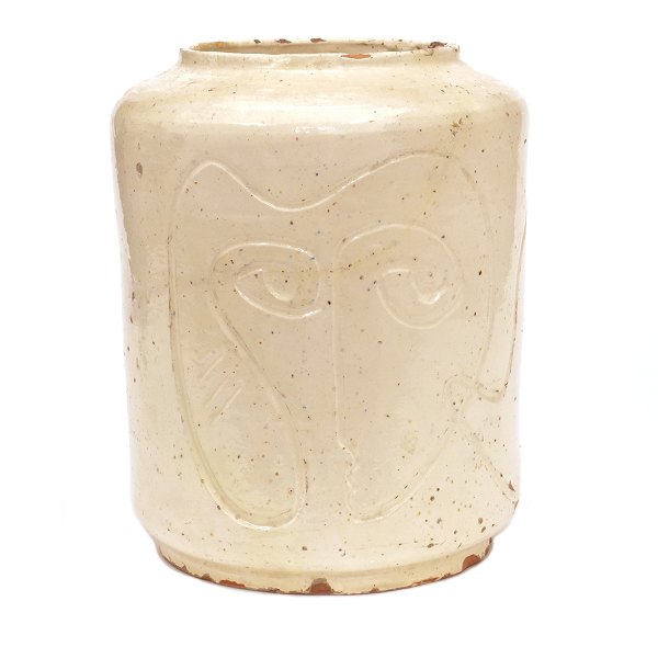 Asger Jorn, 1914-73, white glazed earthenware vase. H: 26cm. D: 21cm
