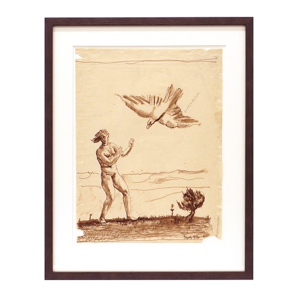 Johannes Bjerg, 1886-1955, drawing. Signed "Bjerg 1926". Visible size: 36x27cm. With frame: 47x38cm