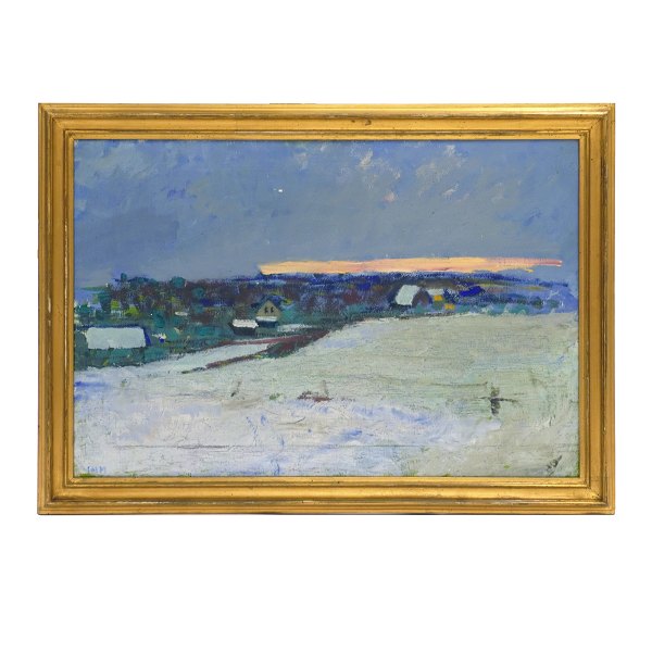 Sven Havsteen-Mikkelsen maleri. Sven Havsteen-Mikkelsen, 1912-99, olie på lærred. Vinterparti. Signeret. Lysmål: 50x75cm. Med ramme: 62x87cm