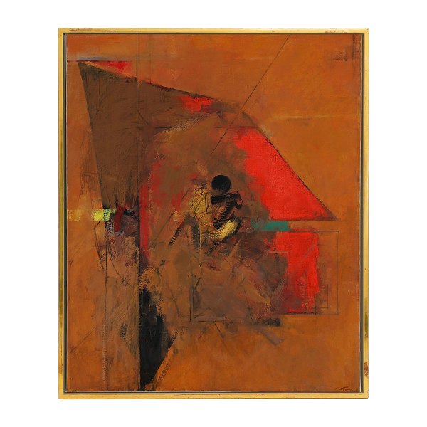 Albert Bitran painting. Albert Bitran, 1931-2018, oil on canvas. "Ocres" (Ochre), signed and dated 1985. Image size: 92x75cm. With frame: 96x79cm