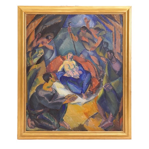 Jais Nielsen Gemälde. Jais Nielsen, 1885-1961, Öl auf Leinwand. „Julenat“ (Heilige Nacht). Signiert und datiert 1915. Bildmaß: 83x67cm. Mit Rahmen: 95x79cm